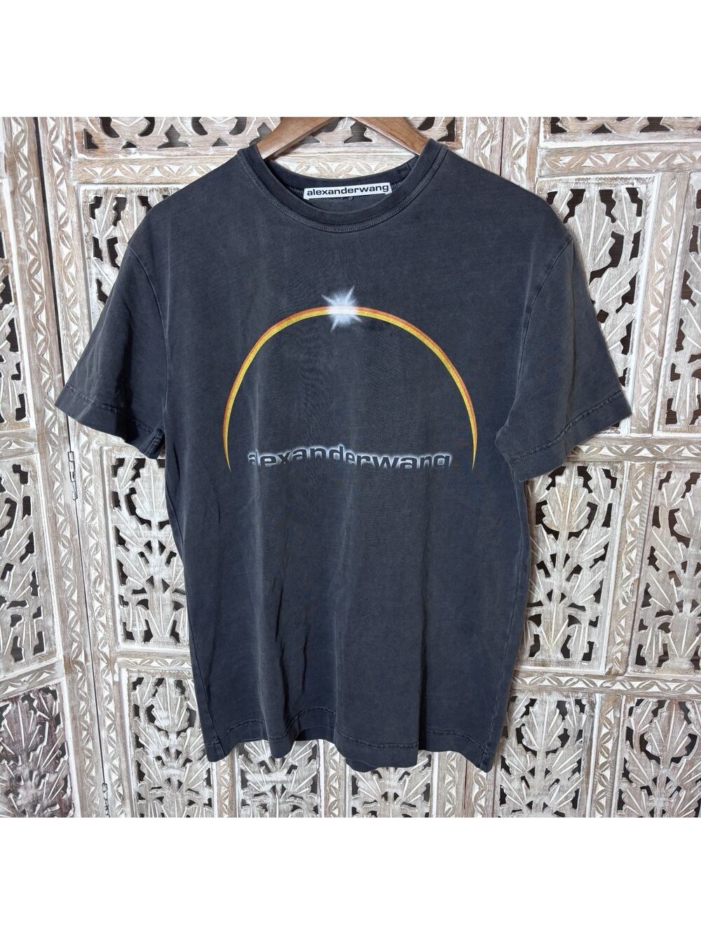 Alexander Wang T-Shirt Mens Acid Gray Arc Sunburst Graphic Print Streetwear
